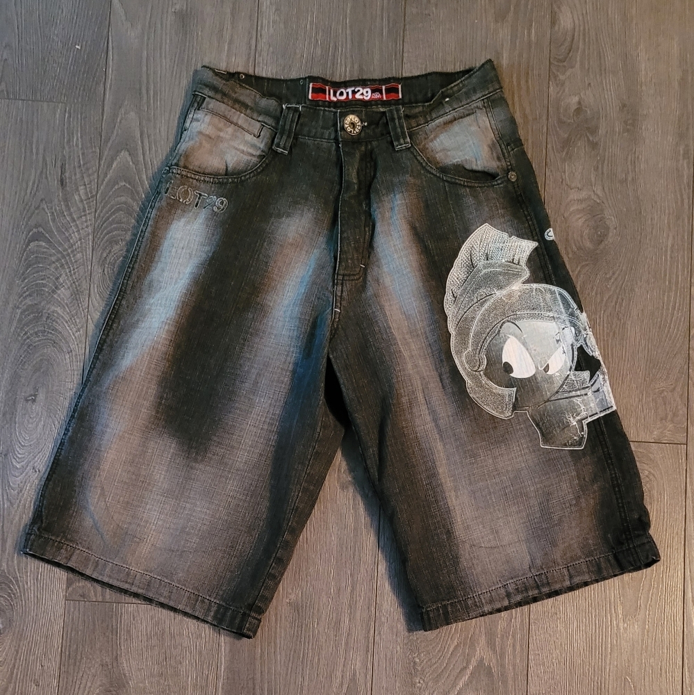 LOT29 Black Denim Shorts with Loony Toons Graphic